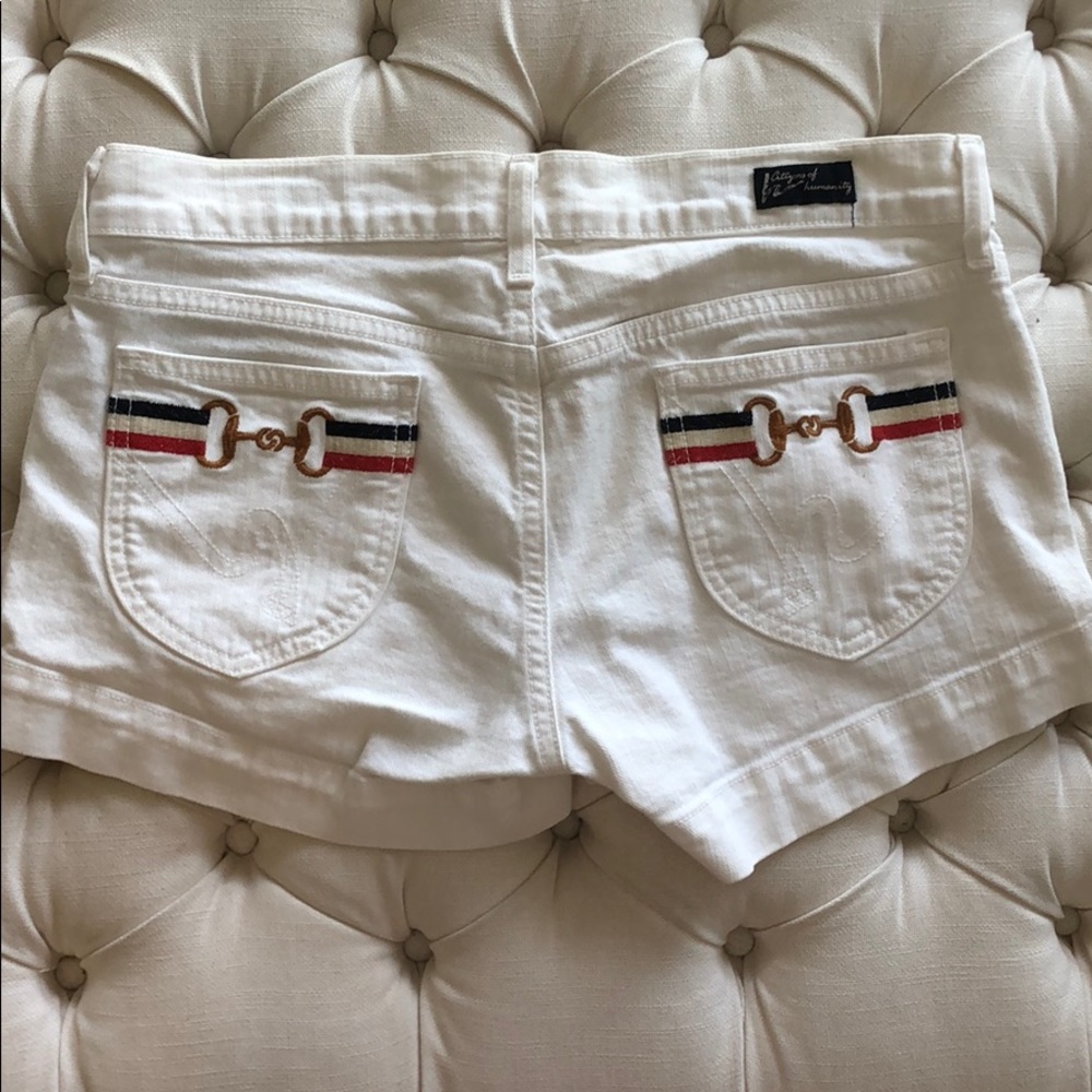 Designer white stretch denim shorts